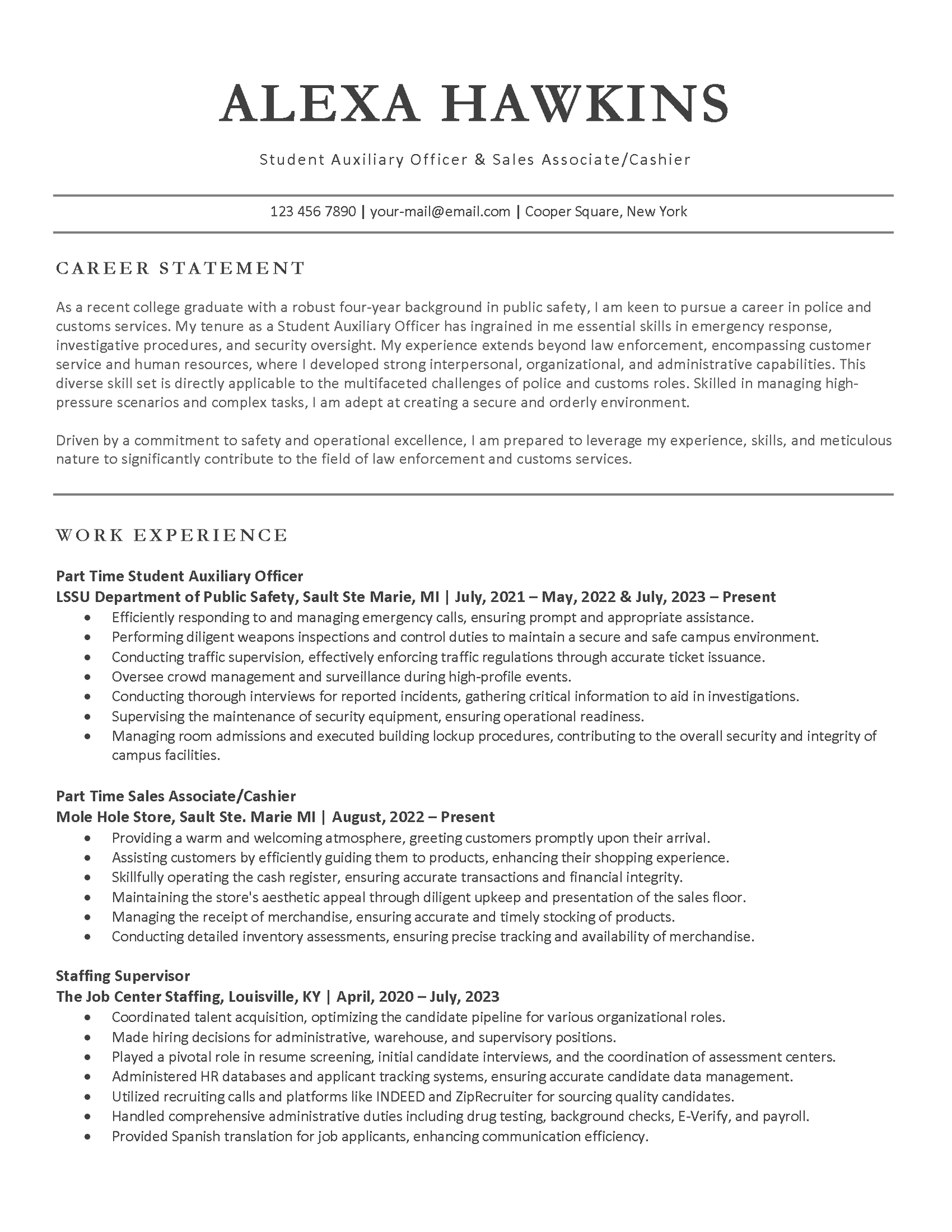 Early Career Level Example