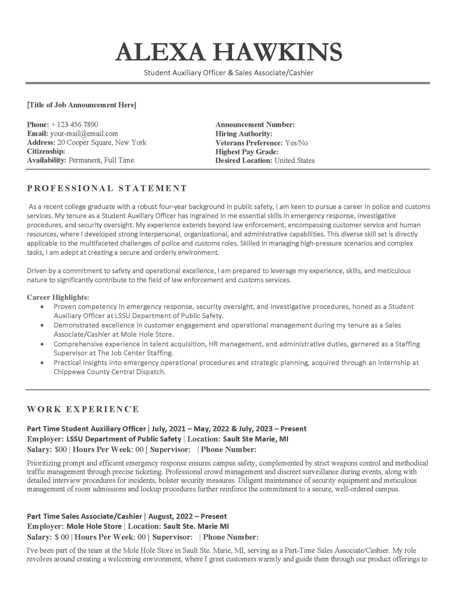 Federal Resume Example