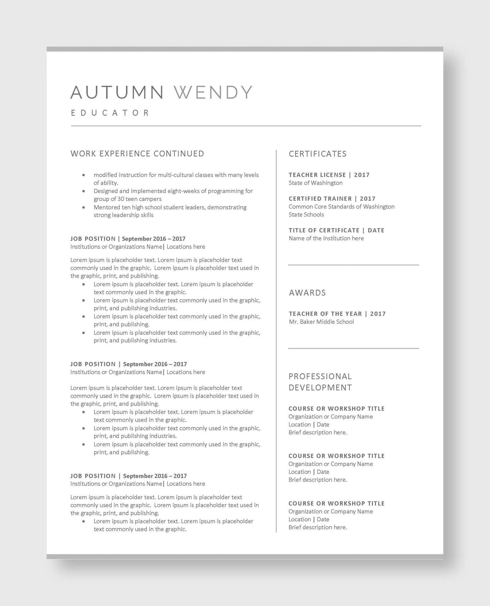 Teacher Resume Template 2 - Image 3