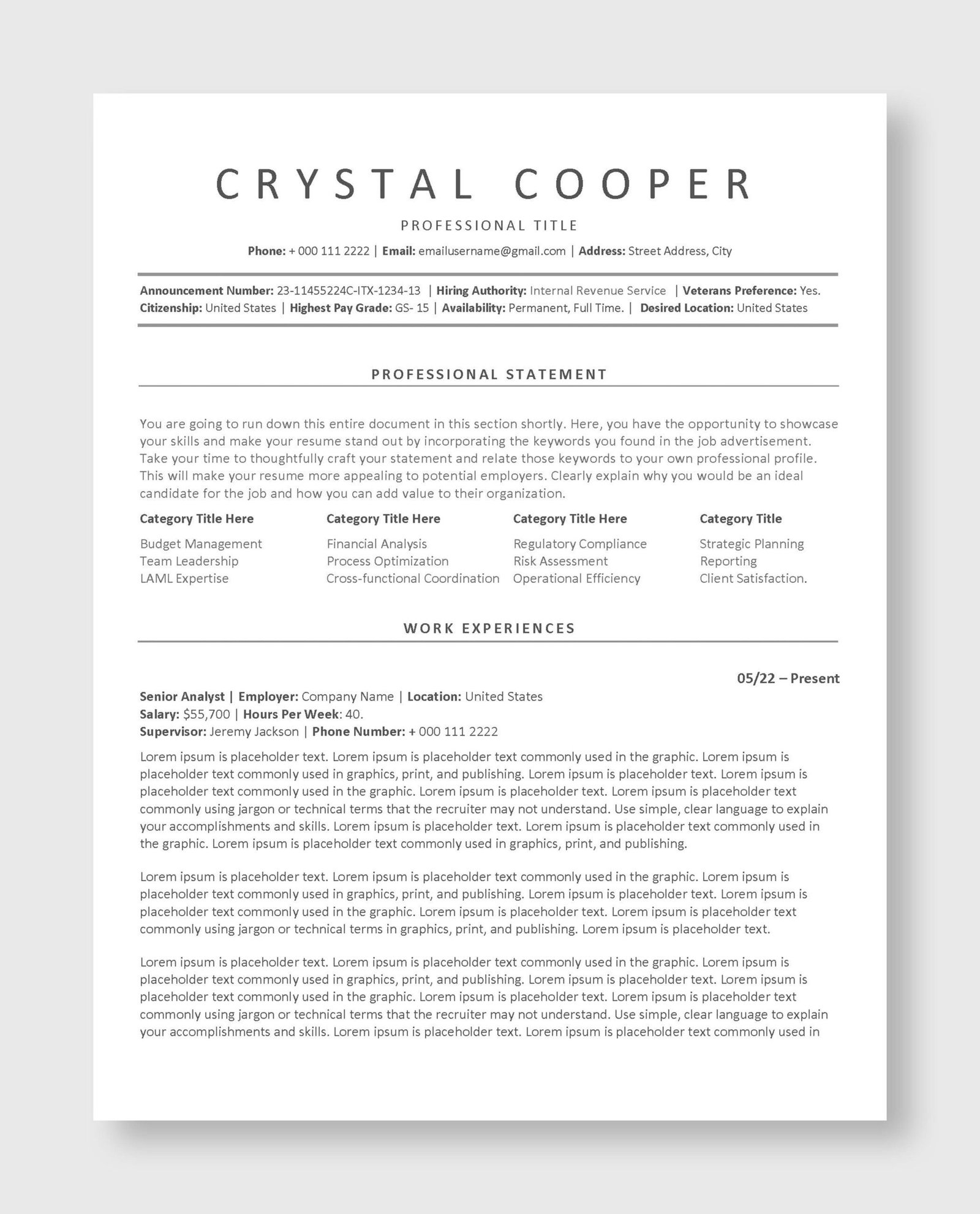 Federal Resume Template 2 - Image 2