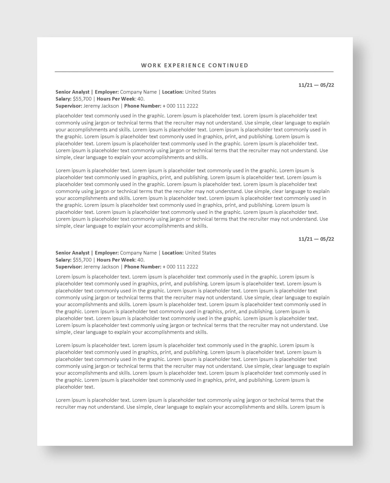 Federal Resume Template 2 - Image 3