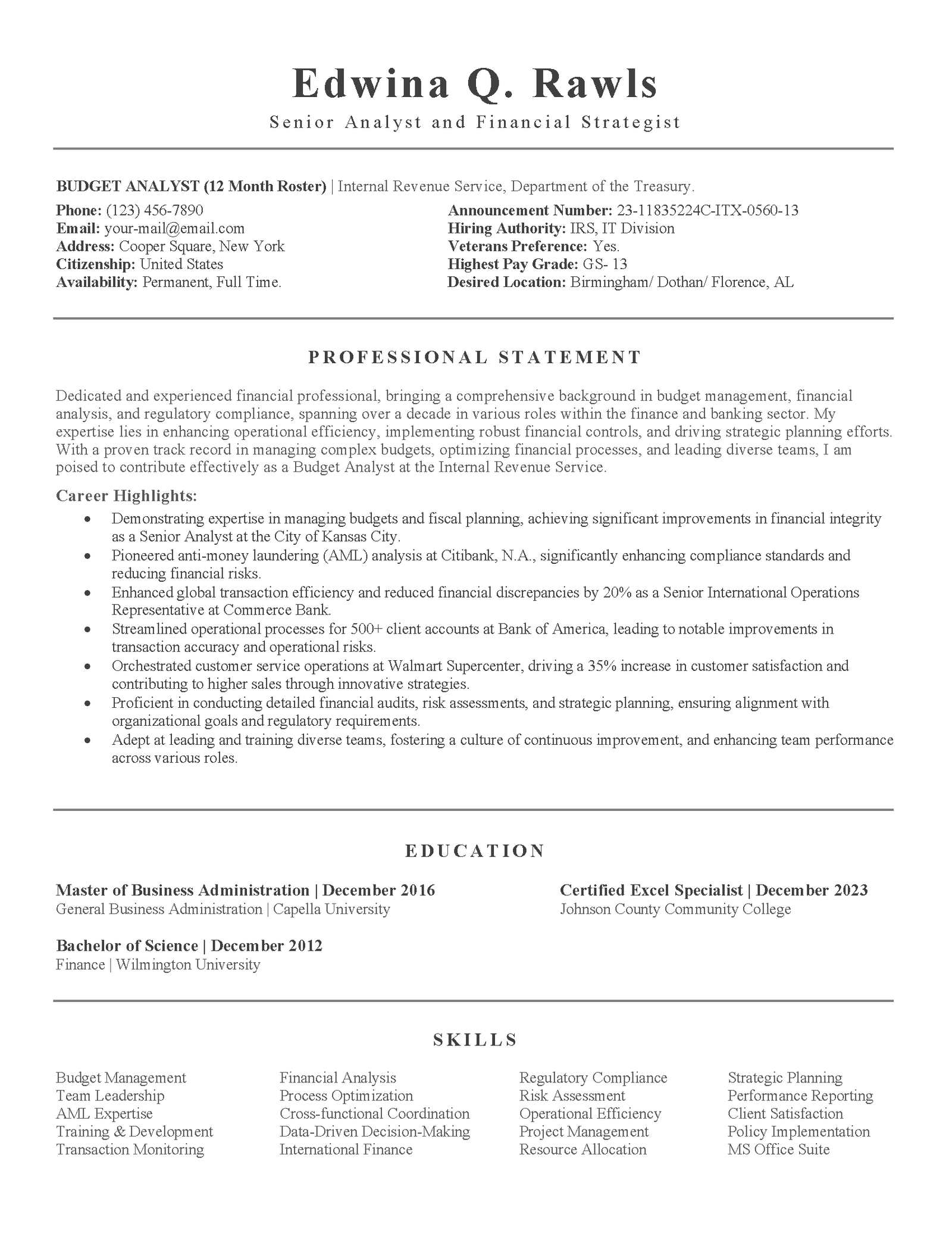 Federal Resume Example