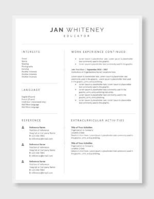 Teacher Resume Template 4