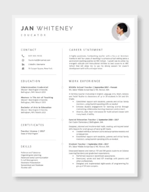 Teacher Resume Template 4