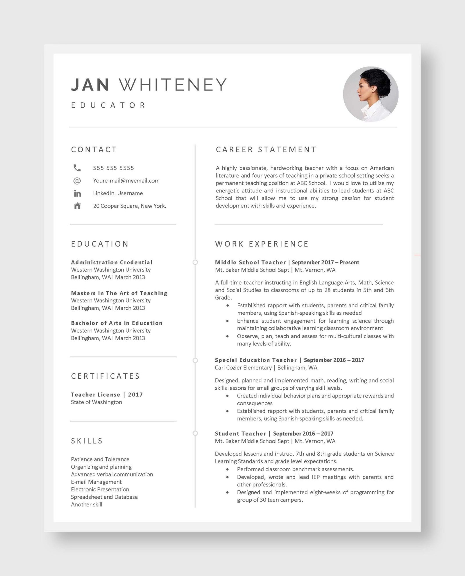 Teacher Resume Template 4