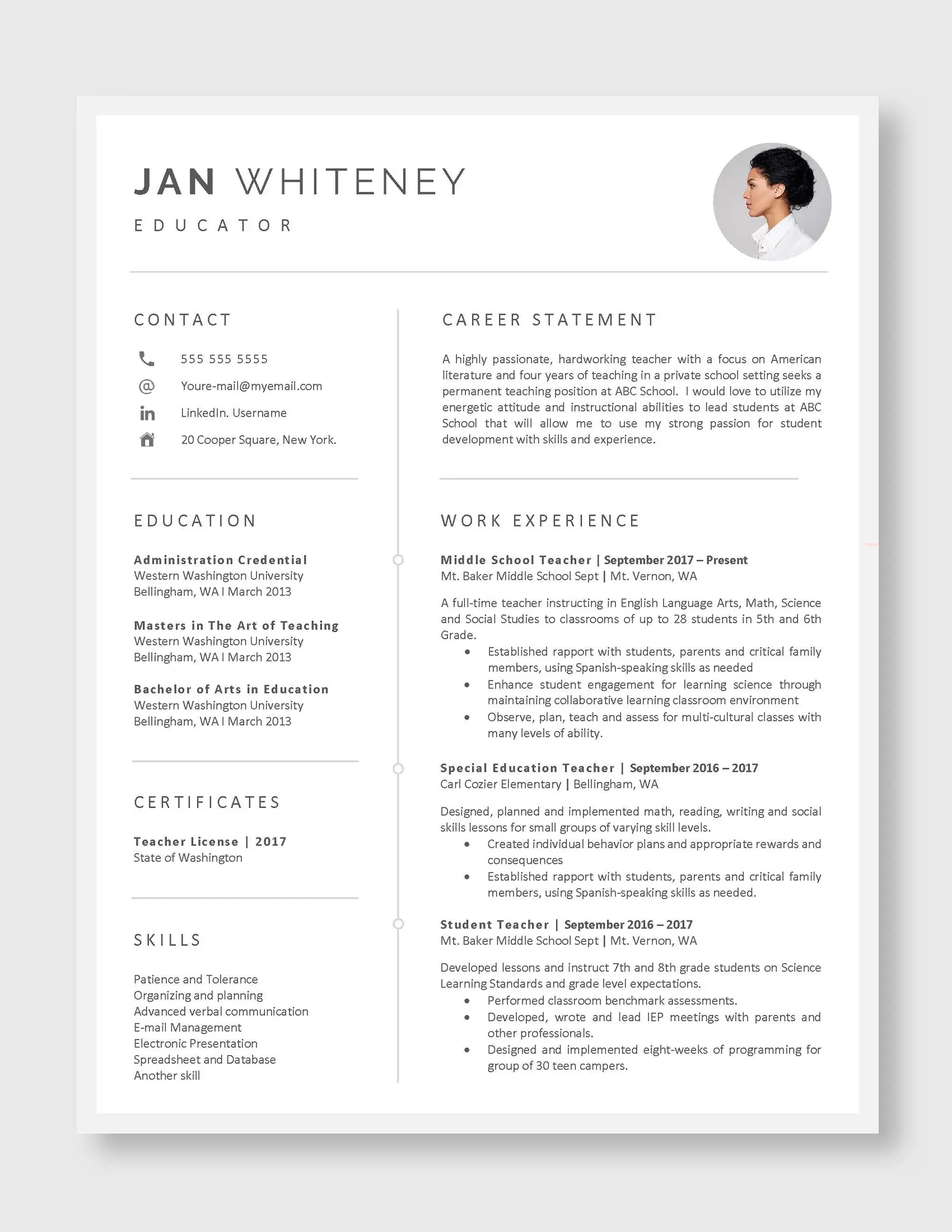 Jan_Whiteney_Teacher_US_1Page_Resume_template
