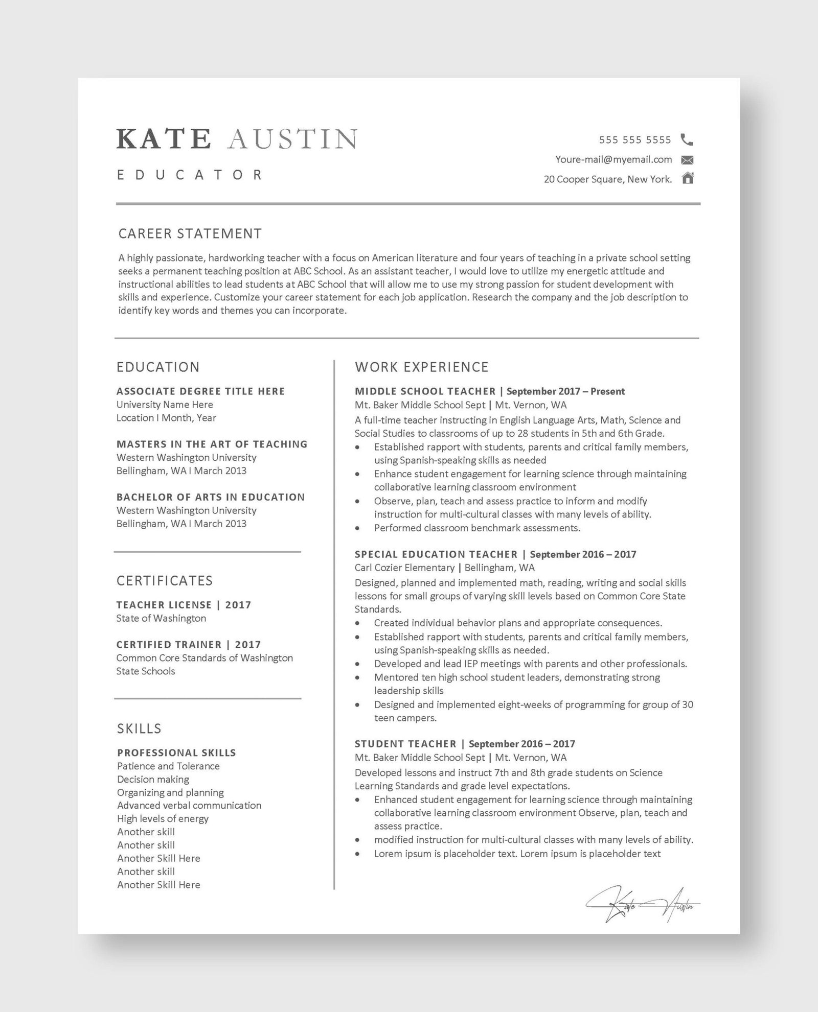 Teacher Resume Template 6