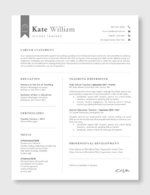 Teacher Resume Template 7