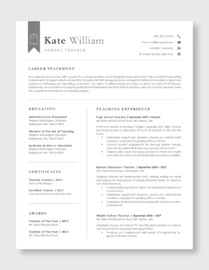 Teacher Resume Template 7