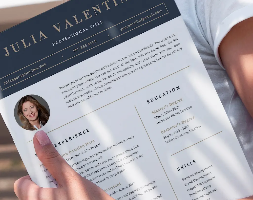Professional_Resume_Template_Julia_Valentina_Cv on hand