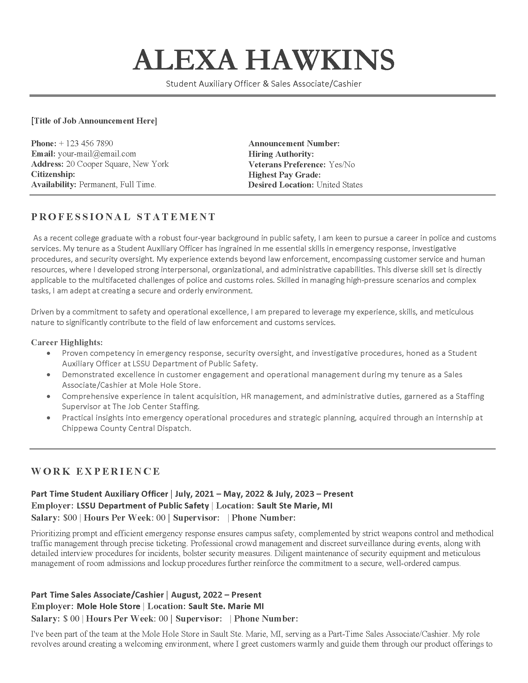 Federal Resume Example