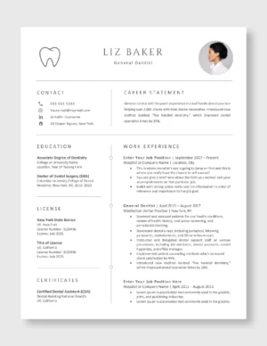 Dental Resume Template | Professional CV for Dentists
