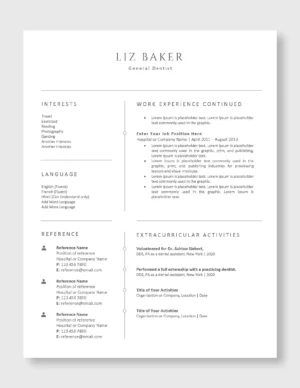 Dental Resume Template | Professional CV for Dentists