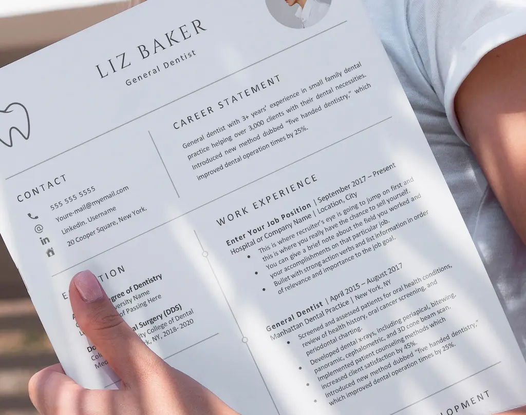 Dental_Resume_Template_Liz_Baker_Cv on hand