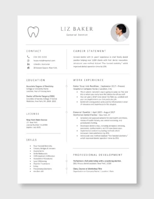 Dental Resume Template | Professional CV for Dentists