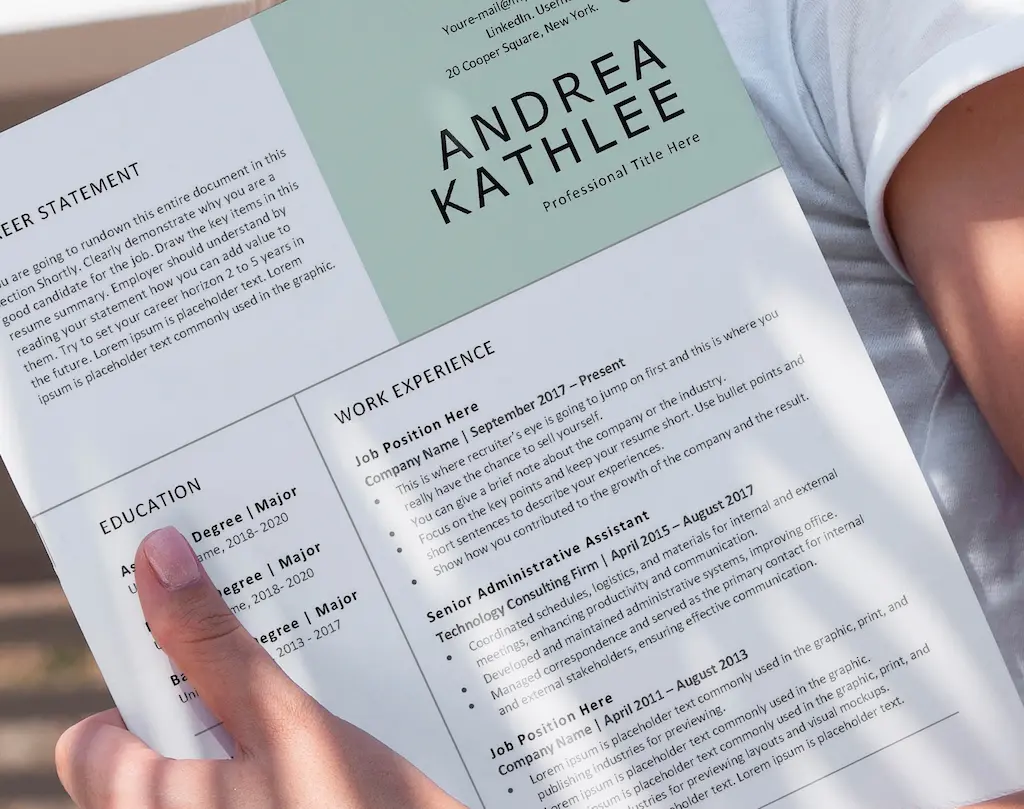 Creative_Resume_Template_Andrea_Kathleen_Cv on hand